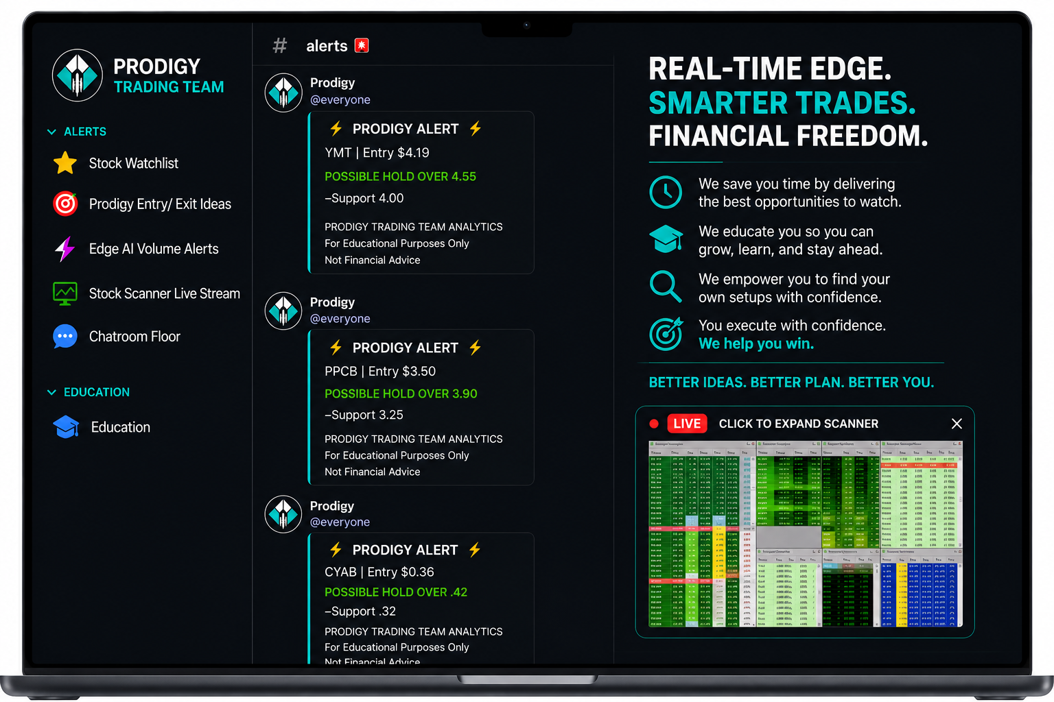 Prodigy desktop experience with alerts, scanner, education and benefit messaging