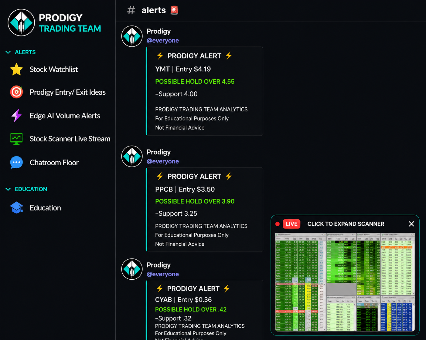 Prodigy member dashboard, alerts and scanner
