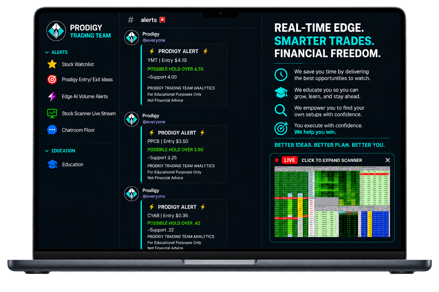 Prodigy desktop experience with alerts, scanner, education and benefit messaging